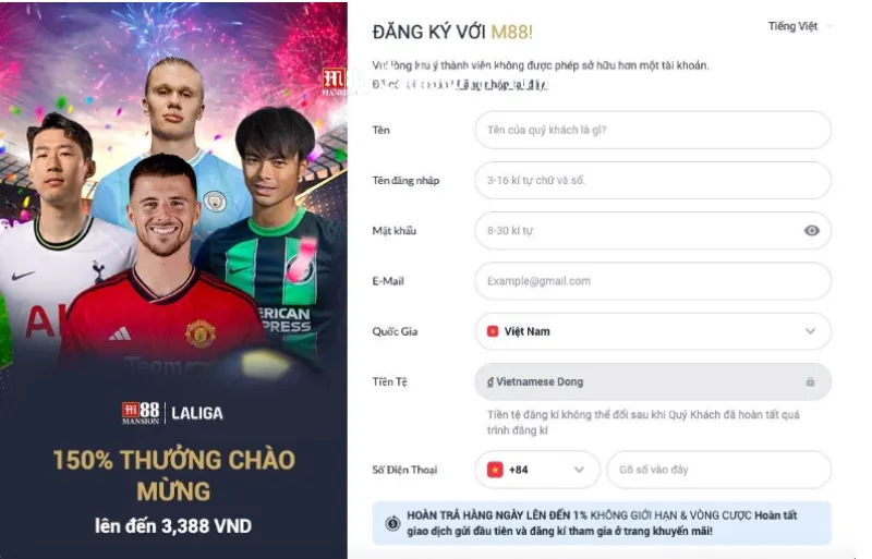 đăng ký tài khoản Serie A M88